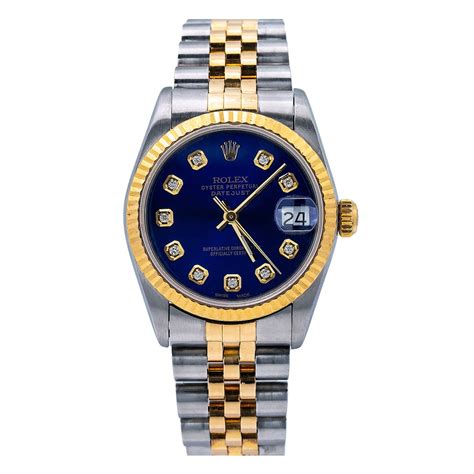 rolex lady datejust 31 blue dial|Rolex 31mm Datejust diamond bezel.